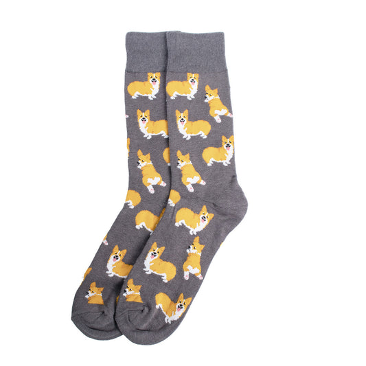 Men's Corgi Dog Crew Socks - Gray