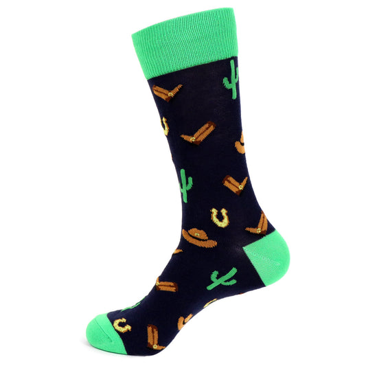 Men's Wild West Cowboy Crew Sock - Black Brown Green