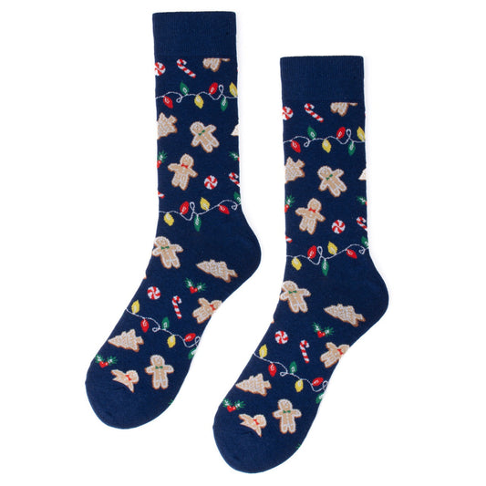 Men's Crew Socks - Gingerbread Man and Christmas Lights