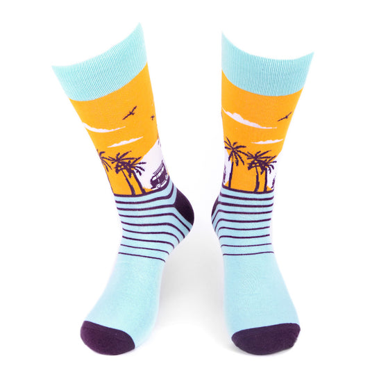 Men's Crew Socks - Sunset Cruise with Retro Van