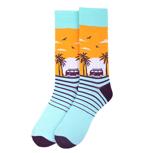 Men's Crew Socks - Sunset Cruise with Retro Van