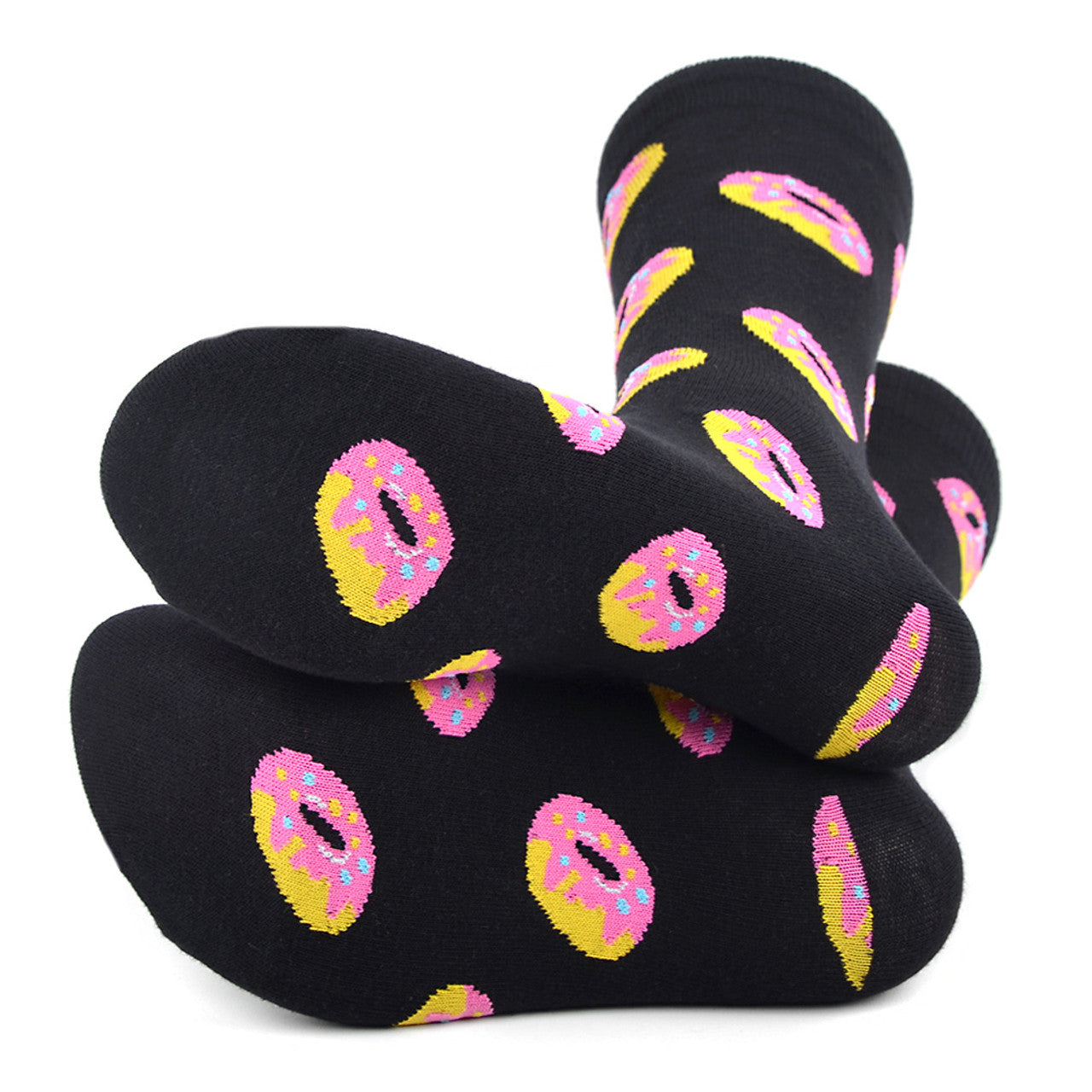 Men's Donut Crew Socks - Black and Pink