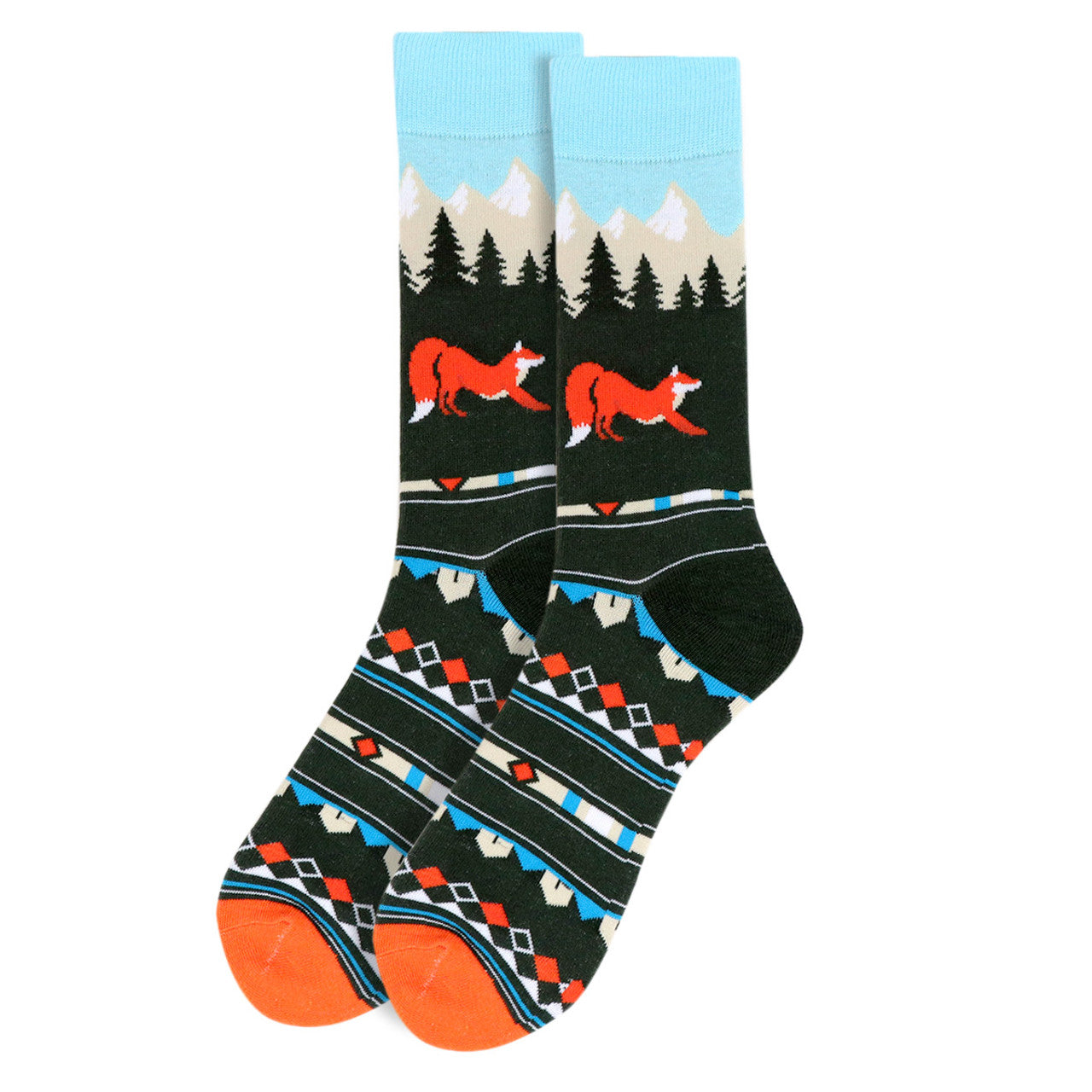Men's Fox Crew Socks - Mountains Forest - Great for the camping enthusiast or outdoorsman!