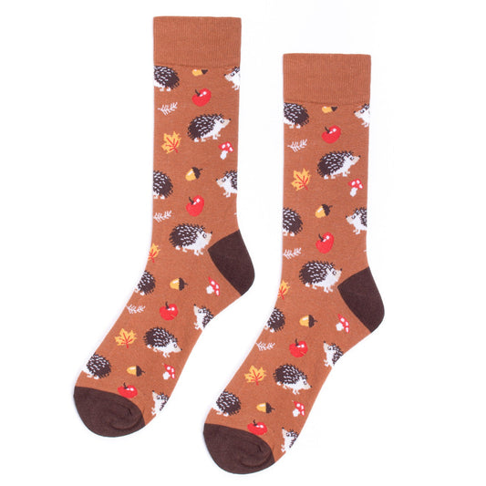 Men's Autumn Porcupine Socks - Fall Leaves & Apples