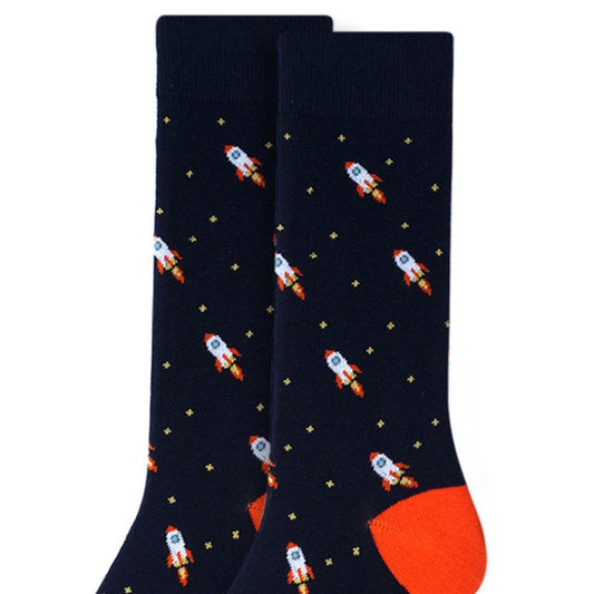 Men's Spaceship Rocket Crew Sock - Navy Blue