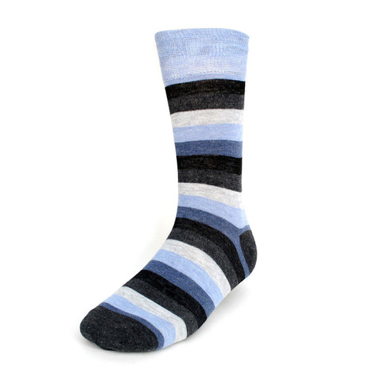 Men's Striped and Solid Crew Socks - Grey and Blue - 3 Pack