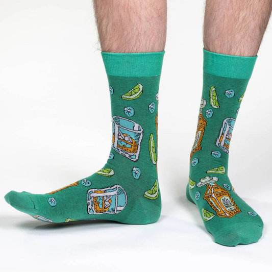 Men's Tequila Socks - Tequila Bottle Lime and Sombreros