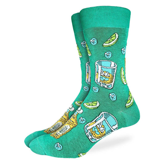 Men's Big & Tall Tequila Socks - Tequila Bottle Lime and Sombreros