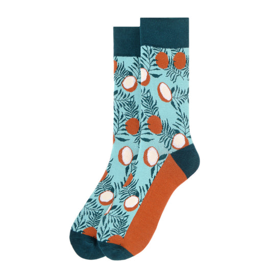 Men's Tropical Crew Sock - Palm Leaves and Coconuts