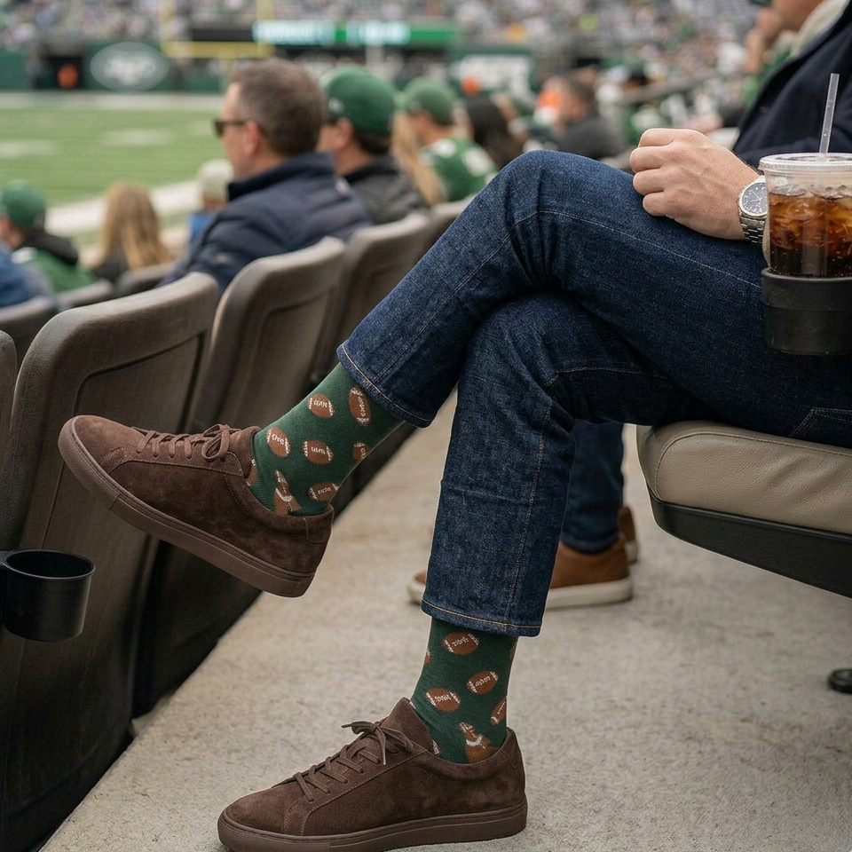 Men’s football socks with football pattern on dark green background