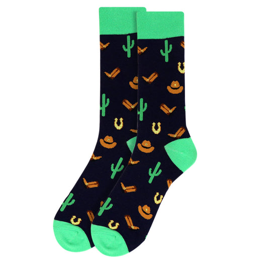 Men's Wild West Cowboy Crew Sock - Black Brown Green