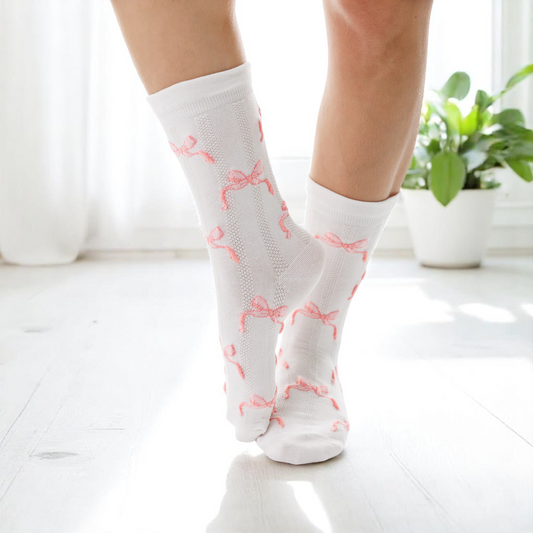 Women's Pink Bow Socks with Ruffle