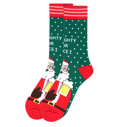 Men's Crew Socks - Santa Claus Naughty or Nice Christmas Socks