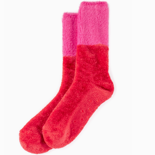 Women's Fuzzy Socks - Red and Pink