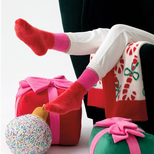 Women's Fuzzy Socks - Red and Pink