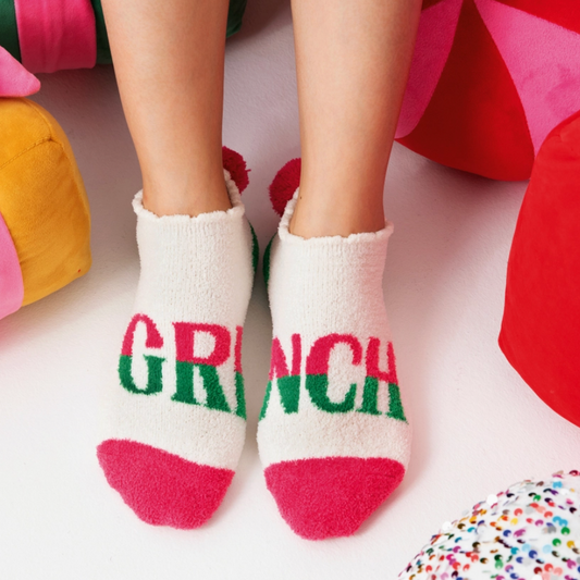 Women's Grinch Socks with Pom Poms and Grip Bottom