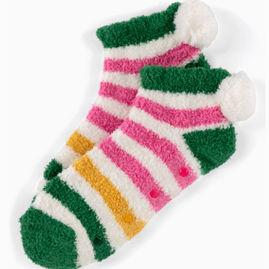 Women's Striped Pom Pom Socks with Grip Bottom