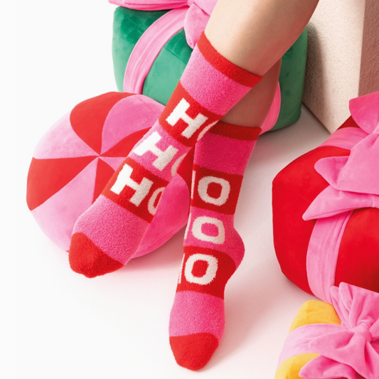 Women's Ho Ho Ho Socks for Christmas - Pink and Red