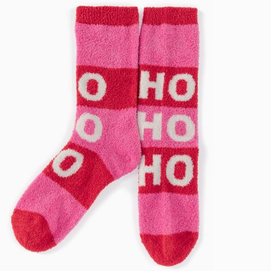 Women's Ho Ho Ho Socks for Christmas - Pink and Red