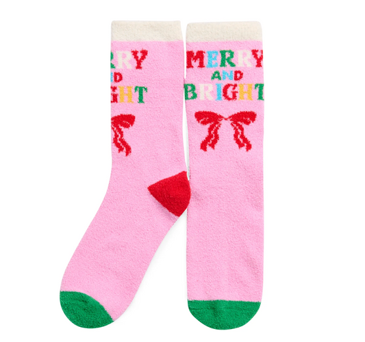 Women's Merry & Bright Fuzzy Christmas Socks - Pink