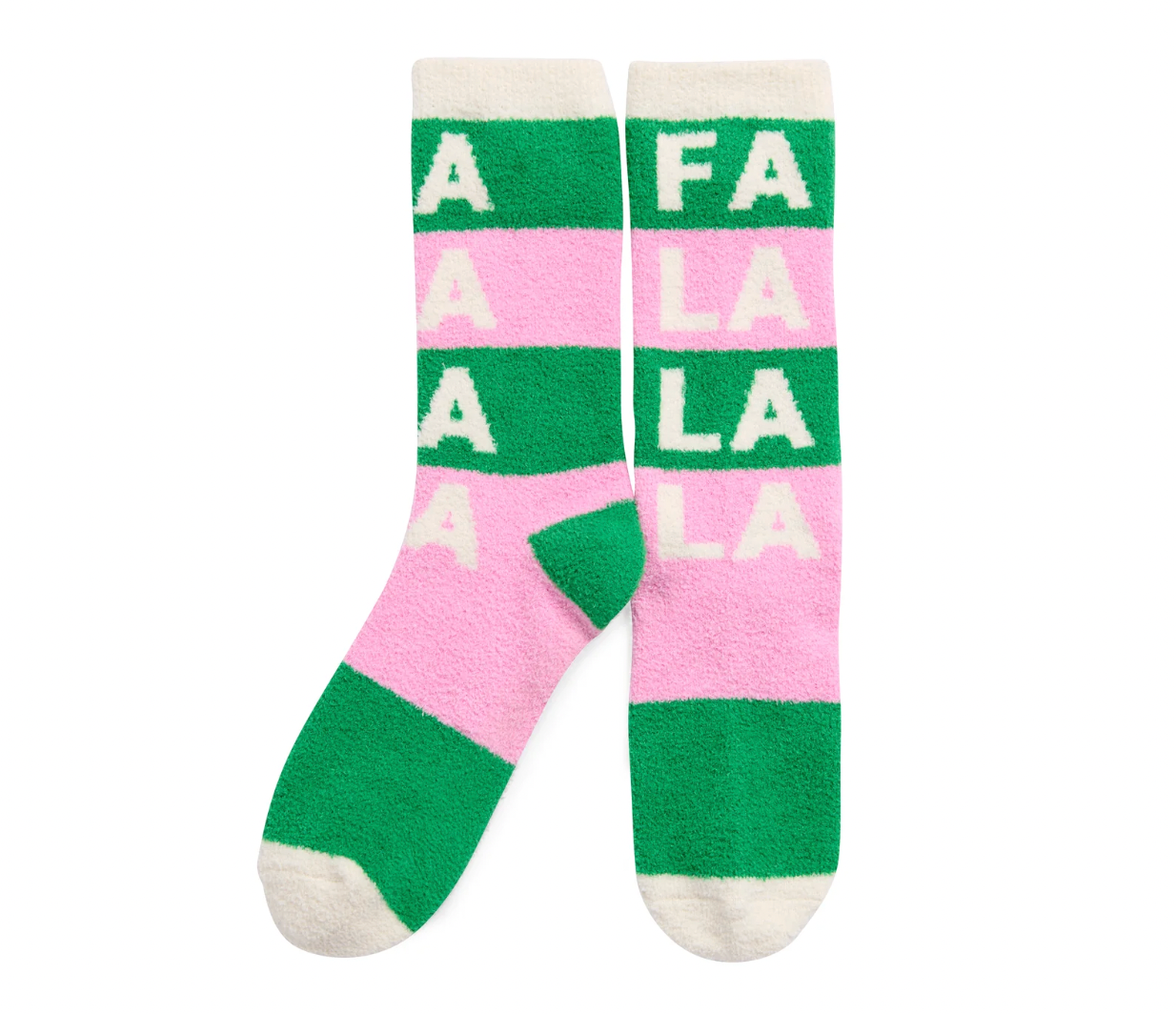 Women's Fuzzy Fa La La La Socks- Pink & Green Socks Christmas Gift