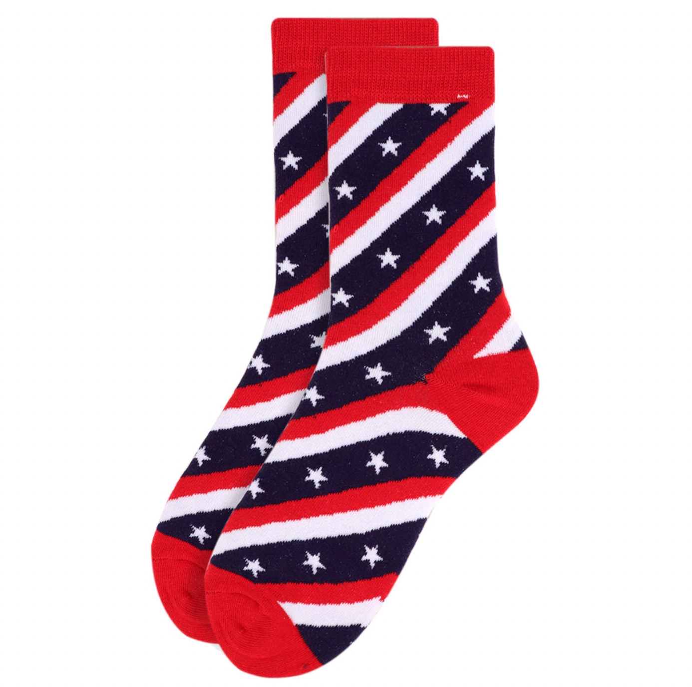 Women's crew socks with American flag design with stars and stripes.