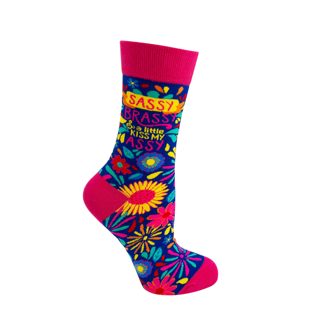 Women's Sassy Brassy & A Little Kiss My Assy Socks – Funny Colorful Crew Socks