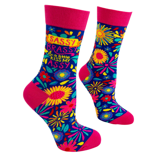 Women's Sassy Brassy & A Little Kiss My Assy Socks – Funny Colorful Crew Socks