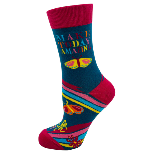 Women's Think Happy Thoughts & Make Today Amazing Socks - Inspirational Positive Message Socks