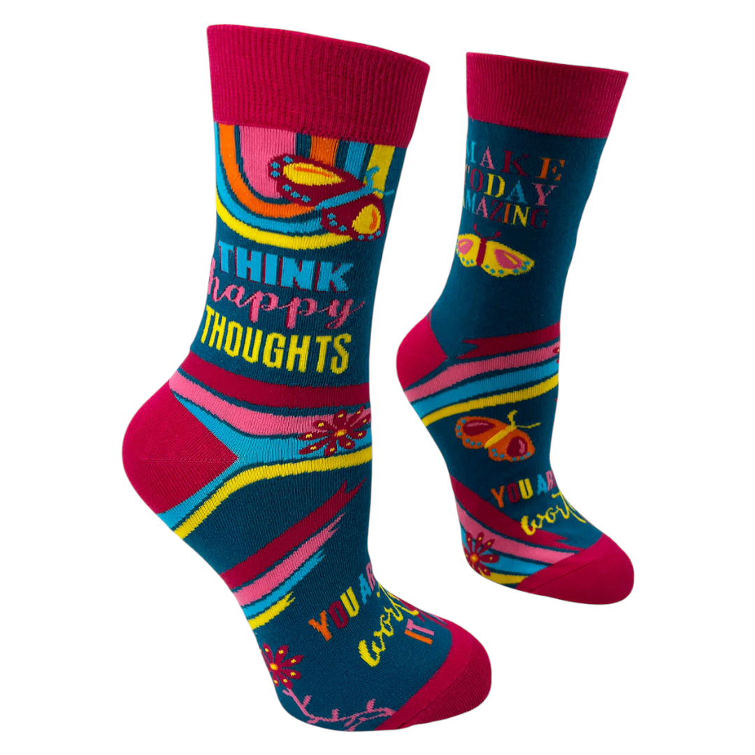 Women's Think Happy Thoughts & Make Today Amazing Socks - Inspirational Positive Message Socks