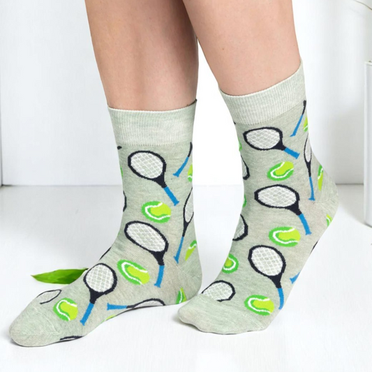 Women's Tennis Socks - Tennis Racquets and Tennis Balls Gray Green
