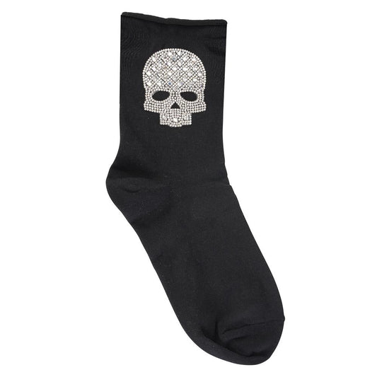 Women's Embellished Skull Socks - Black
