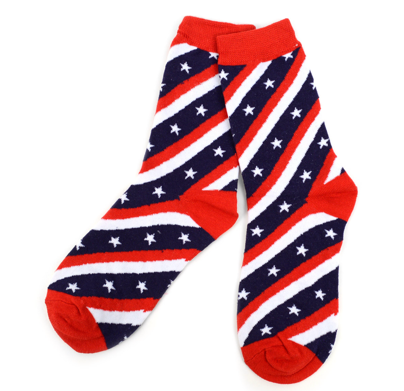 Women's crew socks with American flag design with stars and stripes.