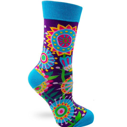 Women's Funky Floral Socks – Colorful Purple & Blue Crew Socks