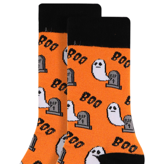 Women's Halloween Socks - Orange Ghost and Spooky Boos