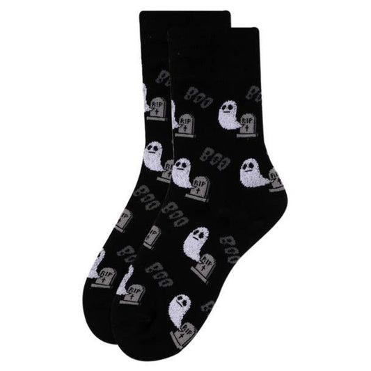 Women's Halloween Socks - Black Ghost and Spooky Boos