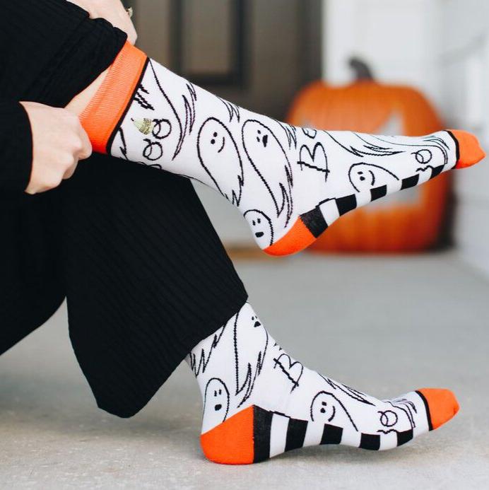 Women's Halloween Socks Ghosts and Stripes Boo Idea for Halloween