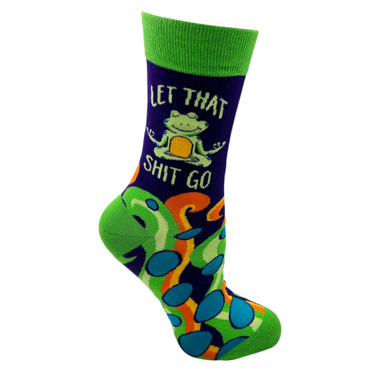 Women's Let That Shit Go Socks - Funny Yoga Frog Mindfulness Crew Socks