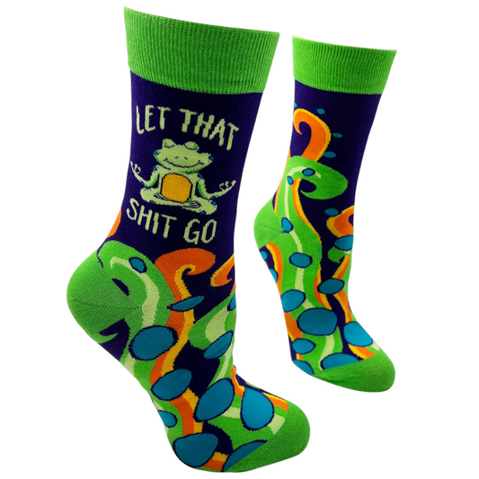 Women's Let That Shit Go Socks - Funny Yoga Frog Mindfulness Crew Socks