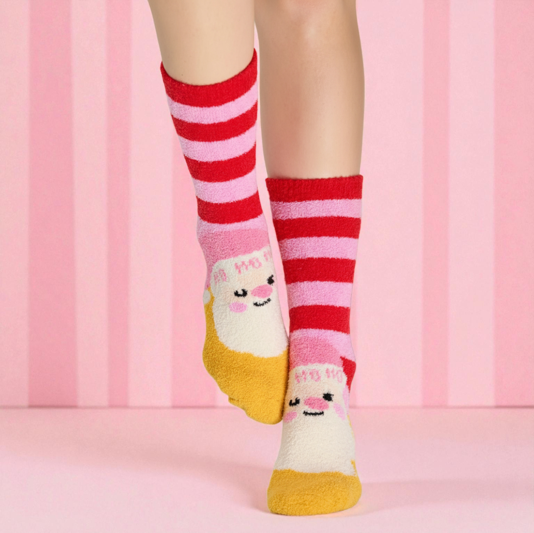Women's Fuzzy Santa Claus Socks - Cozy Ho Ho Ho Holiday Gift