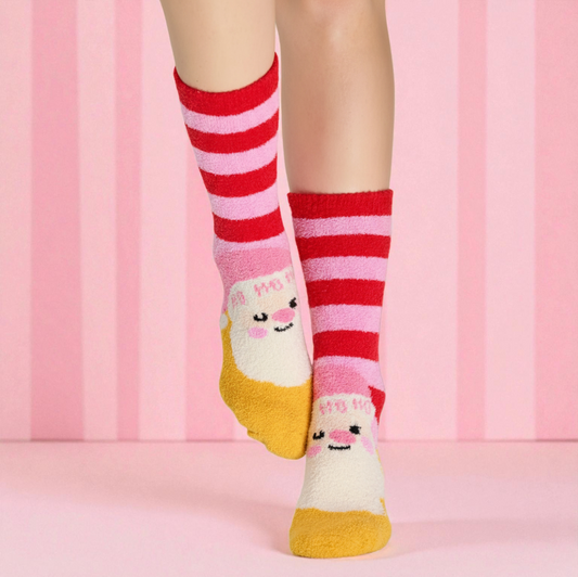 Women's Fuzzy Santa Claus Socks - Cozy Ho Ho Ho Holiday Gift