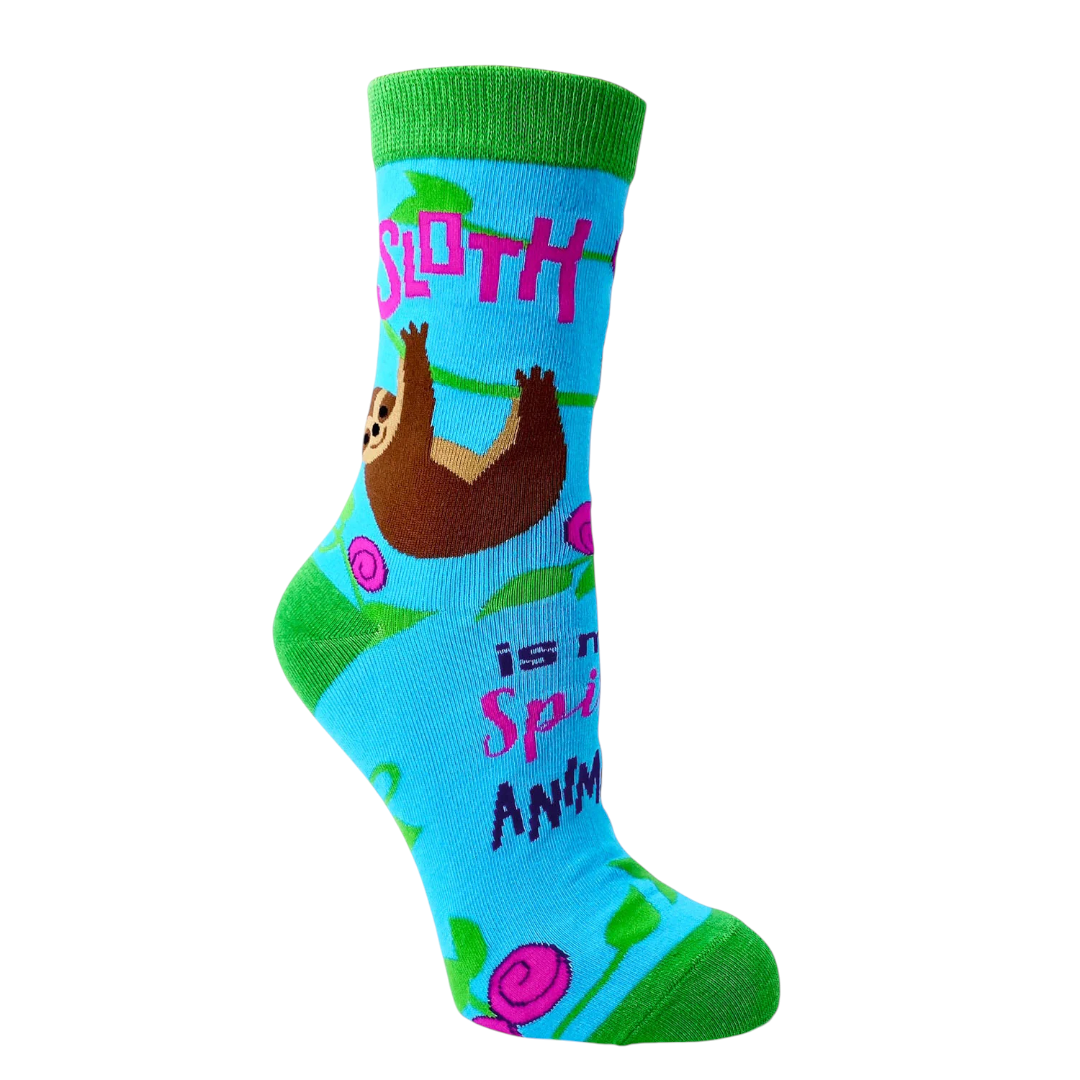 Women's Sloth is My Spirit Animal Socks - Funny Sloth Lover Crew Socks