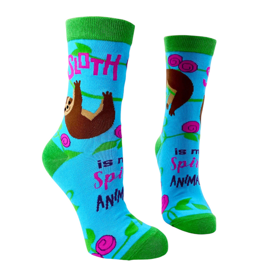 Women's Sloth is My Spirit Animal Socks - Funny Sloth Lover Crew Socks