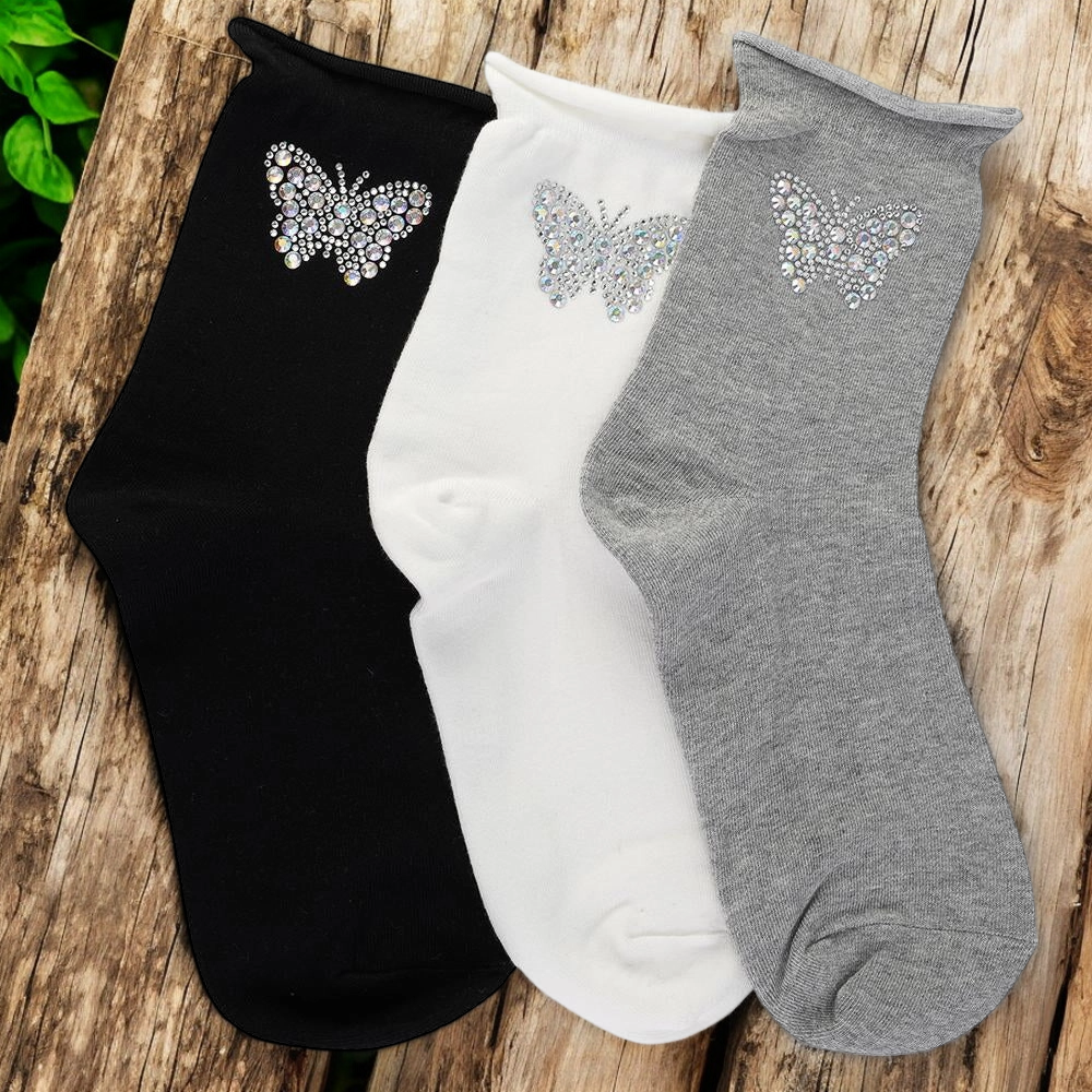 Women's Crystal Butterfly Socks - Ankle Socks