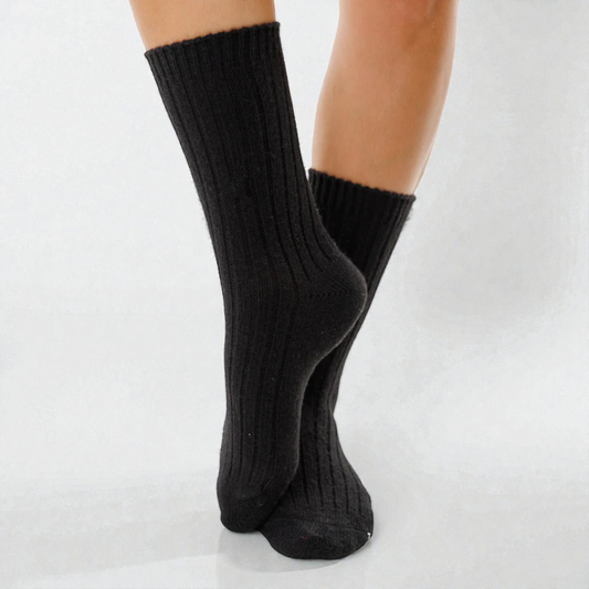 Women's Super Soft Cashmere Wool Socks - Black Ribbed