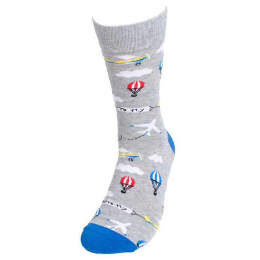 Men's You're Fly Airplane and Hot Air Balloon Crew Socks