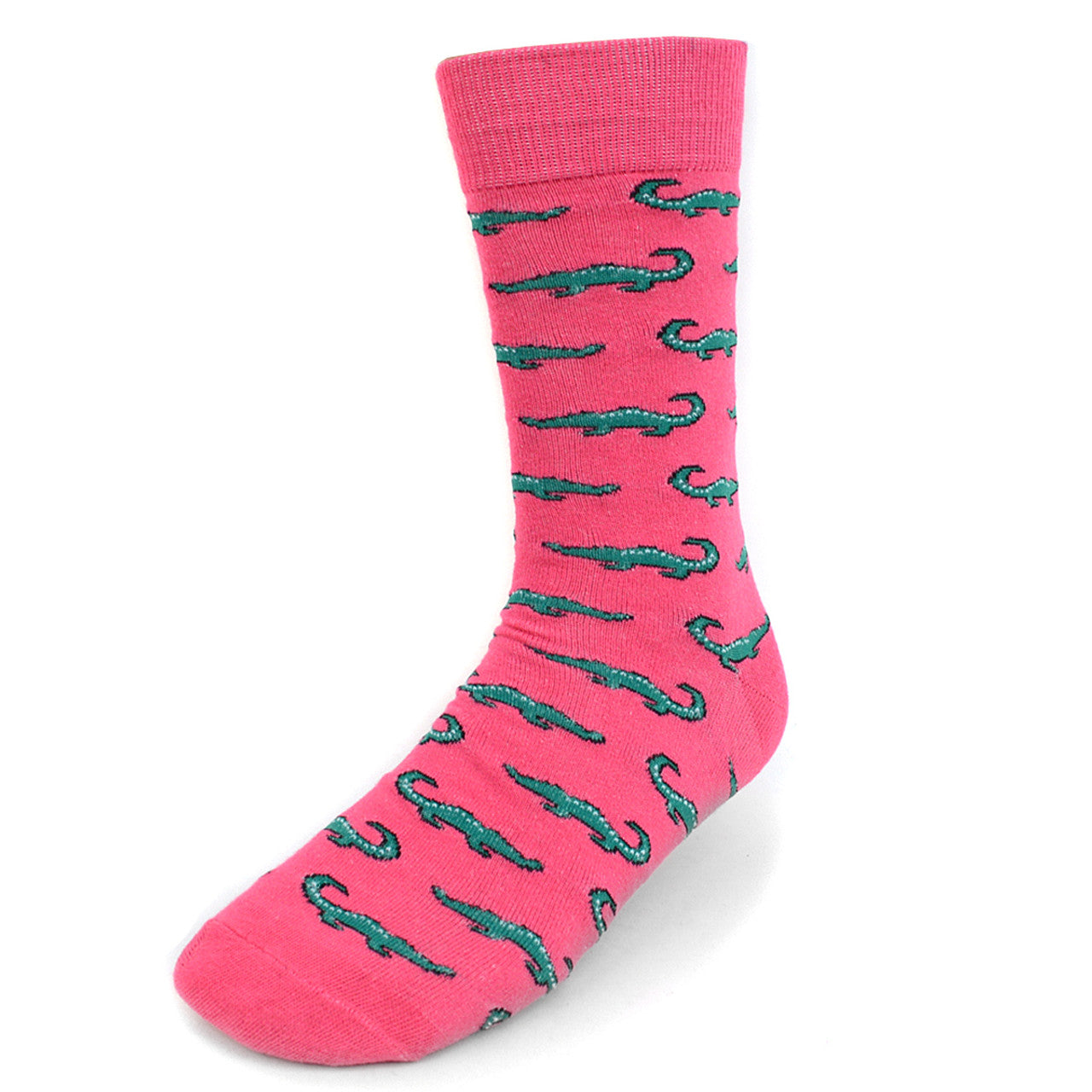 Men's Alligator print Crew Sock - Pink & Green