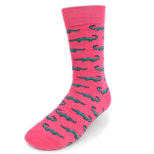 Men's Alligator print Crew Sock - Pink & Green