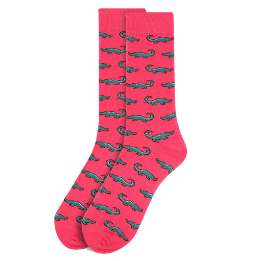 Men's Alligator Print Crew Sock - Pink & Green