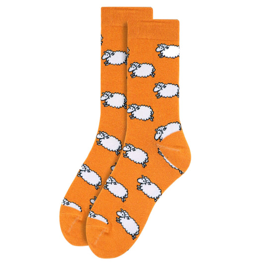 Men's Black Sheep Socks - orange socks with sheep pattern
